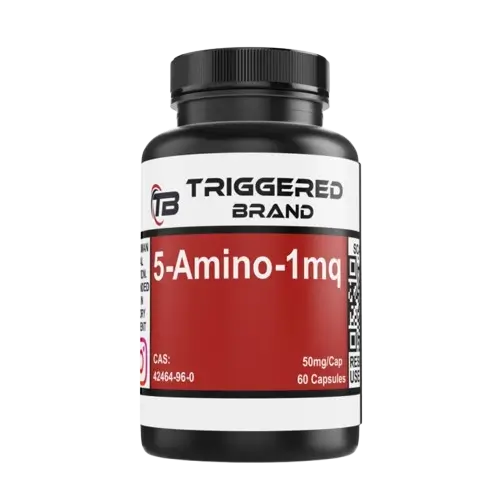 Bottle of 5-Amino-1MQ 50mg capsules (60 count) for metabolic health and weight management.