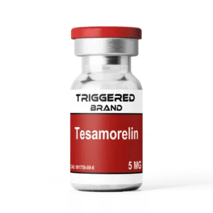 Tesamorelin 5mg peptide vial for growth hormone stimulation and metabolic support.
