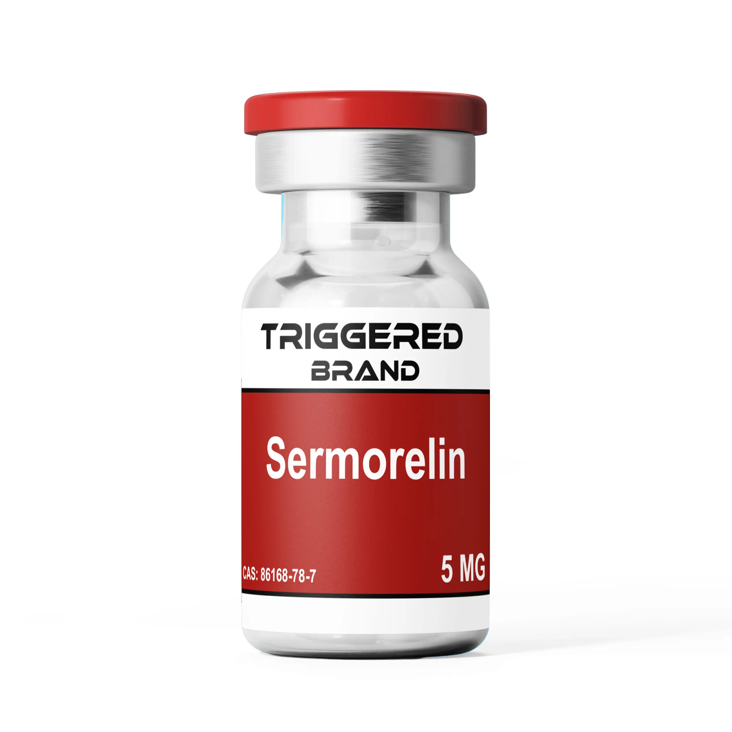 Triggered Brand Sermorelin 5mg vial with verified high purity for research applications.